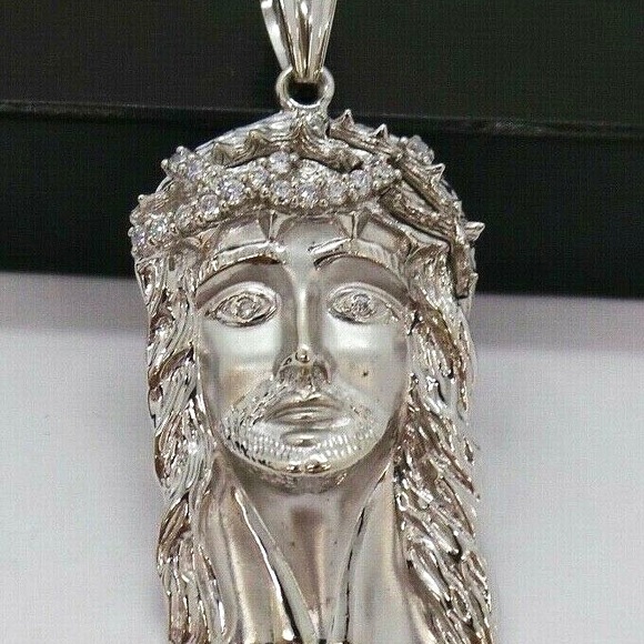 14K WHITE GOLD JESUS CHRIST HEAD PENDANT Stunning - Picture 4 of 10